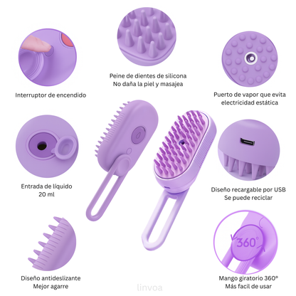 Cepillo De Mascotas Con Vapor 3 En 1